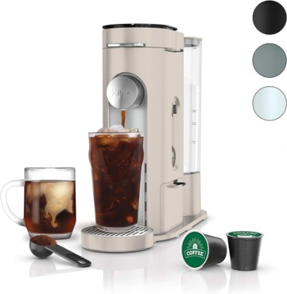 Picture of Ninja Pods & Grounds Single-Serve Coffee Maker, K-Cup Pod Compatible, Brews Grounds, Compact Design, 56-oz. Reservoir, 6-oz. Cup to 24-oz. Travel Mug Brew Sizes, Iced Coffee Maker, Stone, PB041ST