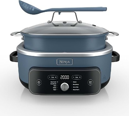 Picture of Ninja MC2001 PossibleCooker PRO Plus, 8.5-QT Multicooker, 9 Functions, Slow Cook, Sear, Sauté, Proof, Pasta/Rice, Replaces 16 Kitchen Tools, Oven-Safe Ceramic Pot, Powerful 1400-Watt, Blue Macaron