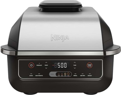 Picture of Ninja EG201 Foodi 6-in-1 Indoor Grill with Air Fry, Roast, Bake, Broil, & Dehydrate, 2nd Generation, Dishwasher Safe, Black/Silver