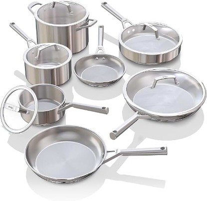 Picture of Ninja EverClad Stainless Steel Cookware 12 Piece Pots & Pans Set, All Stovetops & Induction, Oven Safe to 600°F, Tri-Ply Commercial-Grade, C99012