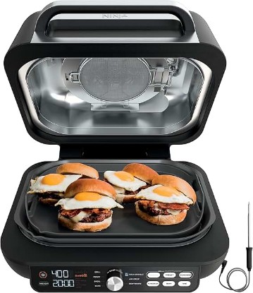 Picture of Ninja IG651 Foodi Smart XL Pro 7-in-1 Indoor Grill/Griddle Combo, use Opened or Closed, Air Fry, Dehydrate & More, Pro Power Grate, Flat Top, Crisper, Smart Thermometer, Black