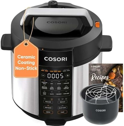 Picture of Cosori Pressure Cooker 6QT, Stainless Steel, 9-in-1 Multi Cooker, 12 Safety Features, Ceramic Inner Pot, Rice, Slow Cook, Sous Vide, Saute, 1100W