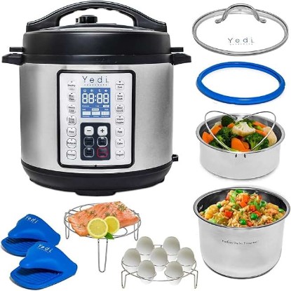 Picture of YEDI HOUSEWARE 9-in-1 Total Package Instant Programmable Pressure Cooker, 6 Quart, Deluxe Accessory kit, Recipes, Pressure Cook, Slow Cook, Rice Cooker, Yogurt Maker, Egg Cook, Sauté, Steamer, Stainless Steel