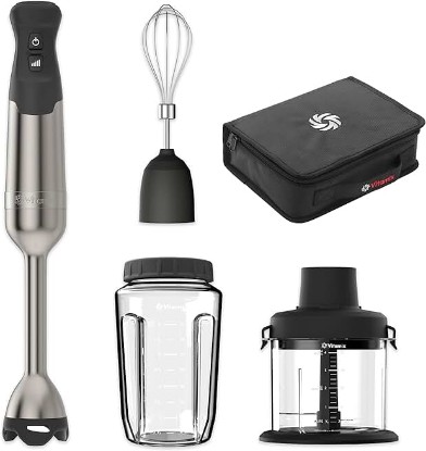 Picture of Vitamix 5-Speed Immersion Blender 5-Piece Bundle, 625-Watt Motor, One-Handed Operation, 5 ft cord, includes Mini-Chopper, Blending Jar, Whisk Attachment & Storage Case, Stainless Steel/Black