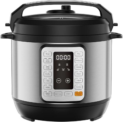 Picture of NEWBULIG 16-in-1 Electric Pressure Cooker, 6QT Multi Cooker with 12 Presets, Slow Cook Rice Steamer Sauté Soup Meat Stew Canning Yogurt Maker, Ceramic Inner Pot & Recipe Book Included, Silver