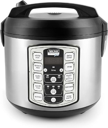 Picture of AROMA Housewares Professional Plus ARC-5000SB 20 Cup (Cooked) Digital Rice Cooker, Food Steamer, Slow Cooker, Stainless Exterior/Nonstick Pot, Silver, Black, 10-cup uncooked/20-cup cooked/4QT