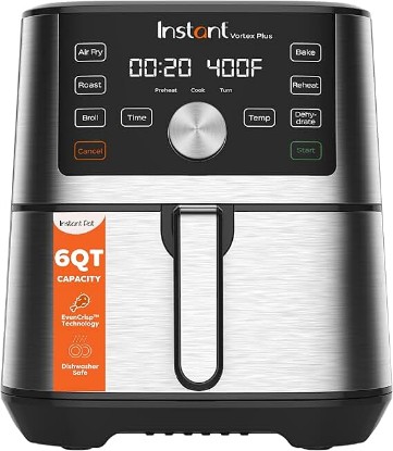 Picture of Instant Pot 6QT VORTEX Plus Air Fryer, 6-in-1, Air Fry, Broil, Dehydrate, Crisp, Roast, Reheat, Bake, Dishwasher-Safe Airfryer basket, from the Makers of Instant Pot, Stainless Steel