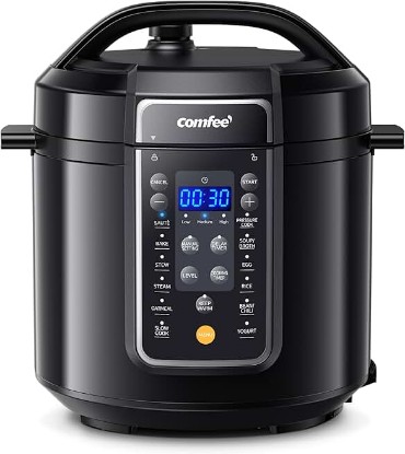 Picture of COMFEE’ 12-in-1 Electric Pressure Cooker, Instant Multi, Non-Stick Pot, Yogurt Maker, Rice Cooker, Slow, Sauté Steamer, Pressure Cooker 6 Quart Black