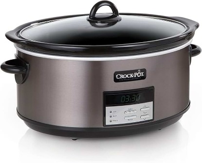 Picture of Crock-Pot Large 8-Quart Programmable Slow Cooker with Auto Warm Setting Black Stainless Steel