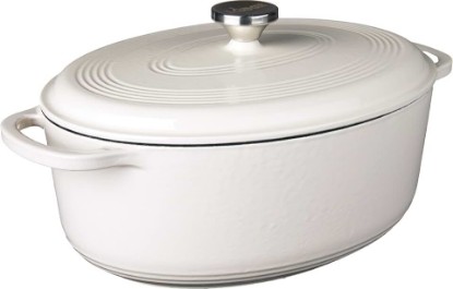 Picture of Lodge 7 Quart Enameled Cast Iron Oval Dutch Oven with Lid – Dual Handles – Oven Safe up to 500° F or on Stovetop - Use to Marinate, Cook, Bake, Refrigerate and Serve – Oyster White