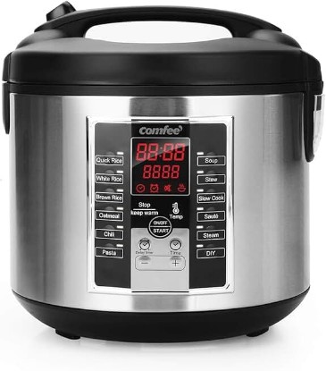 Picture of COMFEE' Rice Cooker, Slow Cooker, Steamer, Stewpot, Sauté All in One (12 Digital Cooking Programs) Multi Cooker (5.2Qt ) Large Capacity. 24 Hours Preset & Instant Keep Warm, Black/Silver (MB-M25)