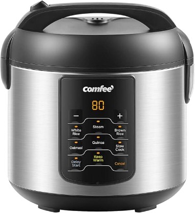 Picture of COMFEE' Rice Cooker Upgraded, 6-in-1 Stainless Steel Multi Cooker, Slow Cooker, Steamer, Saute, and Warmer, 2 QT, 8 Cups Cooked(4 Cups Uncooked), Brown Rice, Quinoa and Oatmeal, 6 One-Touch Programs
