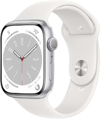 Picture of Apple Watch Series 8 [GPS, 45mm] - Silver Aluminum Case with White Sport Band, S/M (Renewed)