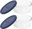 Picture of Pyrex Storage 4-Cup Round Dish with Dark Blue Plastic Cover, Clear (Pack of 2 Containers)