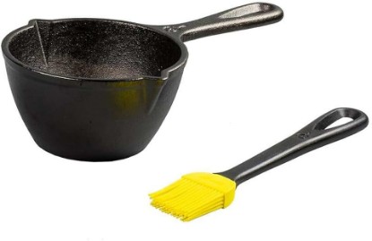 Picture of Lodge 15.2 Ounce Cast Iron Melting Pot + Silicone Basting Brush - Unparalleled Heat Retention - Heat Resistant Basting Brush up to 450° - Black and Yellow