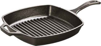 Picture of Lodge Square Cast Iron Grill Pan 10.5 Inches - Pre-Seasoned Square Skillet - Ridged Burger Grill Pan - Even Heat Distribution - PFAS-Free Non-Toxic Cookware