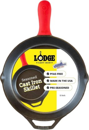 Picture of Lodge Seasoned Cast Iron Skillet 12 Inches - Quality Frying Pan for the Stove, Oven, Grill & Campfire - Includes Silicone Hot Handle Holder - Non-Toxic, Nonstick & Long-Lasting