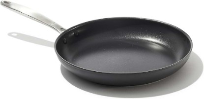 Picture of OXO Enhanced 12" Frying Pan Skillet, PFAS-Free Ceramic Nonstick, Durable Hard Anodized Cookware, Scratch Resistant, Stainless Steel Handle, Good Grips, Dishwasher & Oven safe, Black