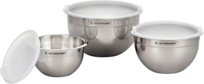 Picture of Le Creuset Set of 3 Nested Mixing Bowls w/Nonslip Silicone Base & Plastic Air Tight Lids