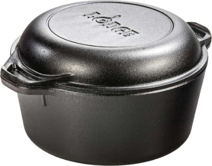 Picture of Lodge Cast Iron Double Dutch Oven 5 Quart - Pre-Seasoned 2-in-1 Cast Iron Cookware - Pot & Skillet Combo - Even Heat Retention - Oven-Safe, Versatile Pot