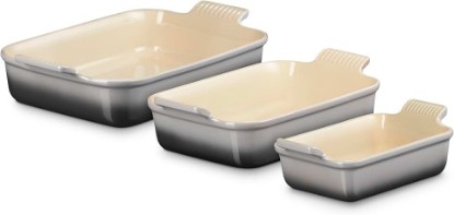 Picture of Le Creuset Stoneware Set Of 3 Heritage Rectangular Dishes, Oyster