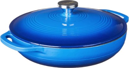 Picture of Lodge Essential Enamel Braiser - Refrigerator- & Oven-Safe up to 500° F - Heat-Retaining, Induction-Safe & PFAS-Free Enamel Cookware - 3.5 Quart, Caribbean Blue