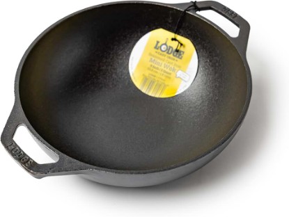 Picture of Lodge 9 Inch Cast Iron Mini Wok with Dual Loop Handles – PFAS FREE Pre-Seasoned Small Stir Fry Pan – Stovetop & Oven Safe Heavy Duty High-Heat Retention Pan – Made in USA