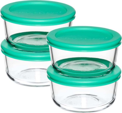 Picture of Anchor Hocking 2 Cup Glass Storage Containers with Lids, Set of 4 Glass Food Storage Containers with Mint SnugFit Lids
