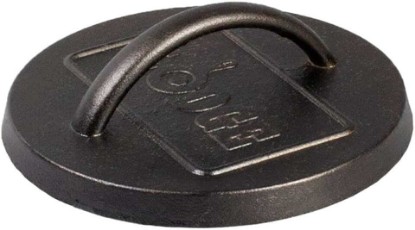 Picture of Lodge Pre-Seasoned Round Cast Iron Press - Cast Iron Griddle Press for a Restaurant-Quality Sear - Unparalleled Heat Retention - Use on the Stove or the Grill - 6.25 Inch