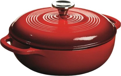 Picture of Lodge 3 Quart Enameled Cast Iron Dutch Oven with Lid – Dual Handles – Oven Safe up to 500° F or on Stovetop - Use to Marinate, Cook, Bake, Refrigerate and Serve – Island Spice Red