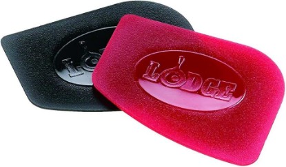 Picture of Lodge Pan Scrapers. Handheld Polycarbonate Cast Iron Pan Cleaners. (2-Pack. Red/Black)