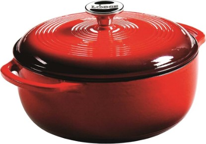 Picture of Lodge 4.5 Quart Enameled Cast Iron Dutch Oven with Lid – Dual Handles – Oven Safe up to 500° F or on Stovetop - Use to Marinate, Cook, Bake, Refrigerate and Serve – Island Spice Red
