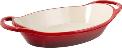 Picture of Lodge 2 Quart Enameled Cast Iron Oval Caserole – Dual Handles – Oven Safe up to 500° F or on Stovetop - Use to Marinate, Cook, Bake, Refrigerate and Serve – Red