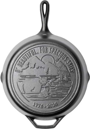Picture of Lodge 12 Inch Cast Iron Skillet – Pre-Seasoned Frying Pan with Teardrop Handle – Oven, Stovetop, Grill & Campfire Use – Made in USA – Non-Toxic, Even-Heating Cookware – 250th Anniversary Logo