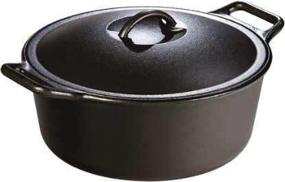 Picture of Lodge BOLD Exclusive 7 Quart Premium Pre-Seasoned Cast Iron Dutch Oven with Lid - Dual Handles - Use in the Oven, on the Stove, on the Grill or over the Campfire - Black