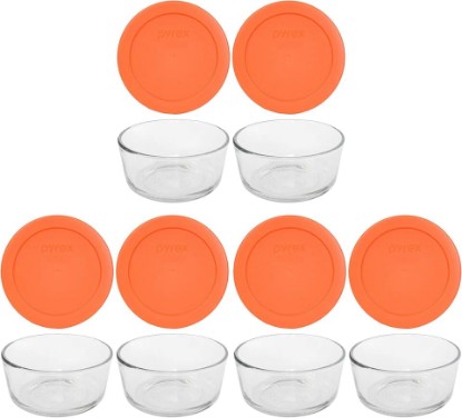 Picture of Pyrex 7200 2 Cup Glass Dishes & 7200-PC 2 Cup Orange Food Storage Replacement Lids (6-Pack) - Made in USA