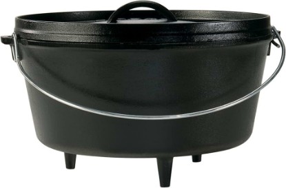Picture of Lodge 8 Quart Pre-Seasoned Cast Iron Camp Dutch Oven with Lid - Dual Handles - Use in the Oven, on the Stove, on the Grill or over the Campfire - Black