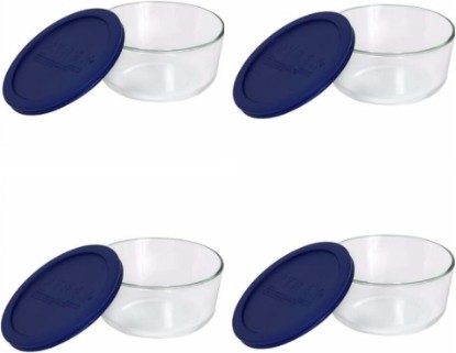 Picture of Pyrex Storage 4-Cup Round Dish with Dark Blue Plastic Cover, Clear (Case of 4 Containers)