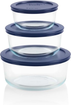 Picture of Pyrex Simply Store (3-Pack) Glass Food Storage Containers Set, (2, 4 & 7 Cup) Meal Prep Containers With Plastic BPA-Free Lids, Dishwasher & Microwave Safe