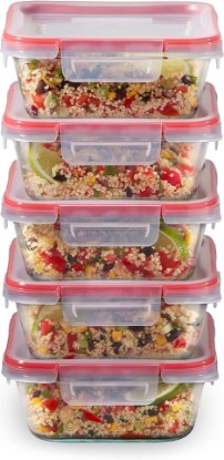 Picture of Pyrex Freshlock (5-Pack, 4 Cup) Glass Food Storage Containers Set, Airtight & Leakproof Plastic Locking Lids BPA-Free, Meal Prep Containers Set, Freezer Dishwasher Microwave Safe