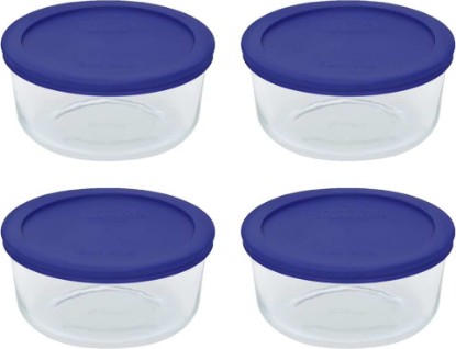 Picture of Pyrex 7201 4 Cup Glass Bowls & 7201-PC Cadet Blue Food Storage Replacement Lids (4-Pack) - Made in USA