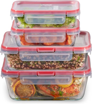 Picture of Pyrex Freshlock (4-Pack) Mixed Sized Glass Food Storage Containers Set, Airtight & Leakproof Plastic Locking Lids BPA-Free, Meal Prep Containers Set, Freezer Dishwasher Microwave Safe
