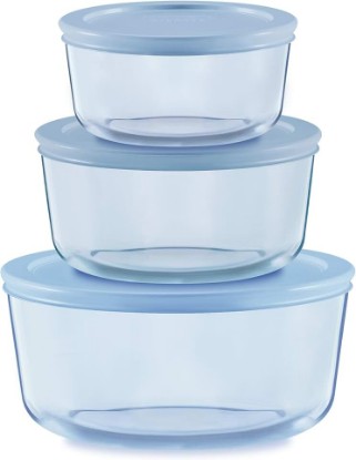 Picture of Pyrex Colors Tinted (6-PC Medium) Small/Medium Round Food Storage Container Set, Snug Fit Non-Toxic Plastic BPA-Free Lids, Freezer Dishwasher Microwave Safe, 2 Cup, 4 Cup & 7 Cup