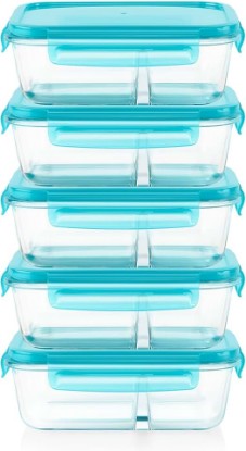 Picture of Pyrex Glass MealBox (5-Pack, 4 Cup) Divided Compartments with Locking Lids, For Meal Prepping and Portioning, BPA Free Microwave Dishwasher Safe