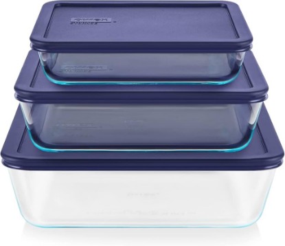 Picture of Pyrex Simply Store (3-Pack) Rectangular Glass Food Storage Containers Set, (3, 6 & 11 Cup) Meal Prep Containers With Plastic BPA-Free Lids, Dishwasher & Microwave Safe