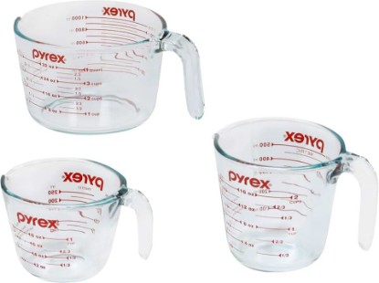 Picture of Pyrex Essentials (3-Pack) Glass Measuring Cups Set, (1, 2 & 4 Cup) Measuring Cups For Prepping, Baking and Cooking, Preheated Oven, Dishwasher, Freezer, and Microwave Safe