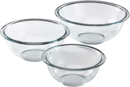 Picture of Pyrex Essentials (3-Piece) Glass Mixing Bowls Set For Prepping, Baking and Cooking, Preheated Oven, Dishwasher, Freezer, and Microwave Safe