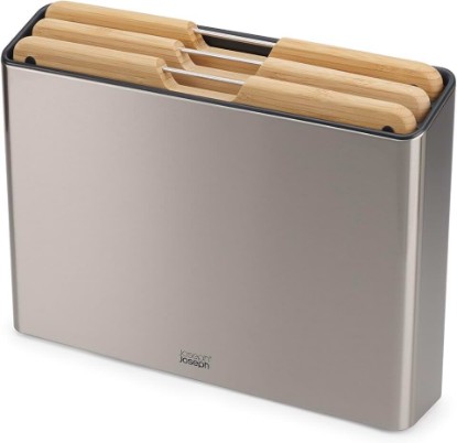 Picture of Joseph Joseph Folio Premium 3-Piece Bamboo Cutting Board Set, Stainless Steel Slimline Case for Organized Kitchen Storage