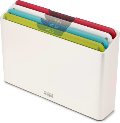 Picture of Joseph Joseph Folio Icon 4-Piece Multi Colour coded Cutting Board Set, Slimline case for organized Kitchen storage, White