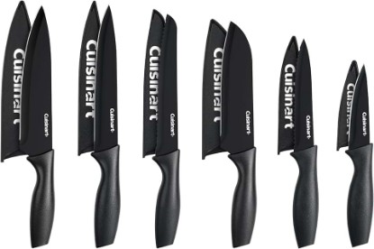 Picture of Cuisinart Knife Set, 12pc Ceramic Coated Knife Set with 6 Blades & 6 Blade Guards, Lightweight, Stainless Steel, Durable & Dishwasher Safe (Black)